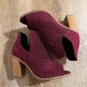 Cklass Burgundy Perforated Suede Peep-Toe Booties (5)